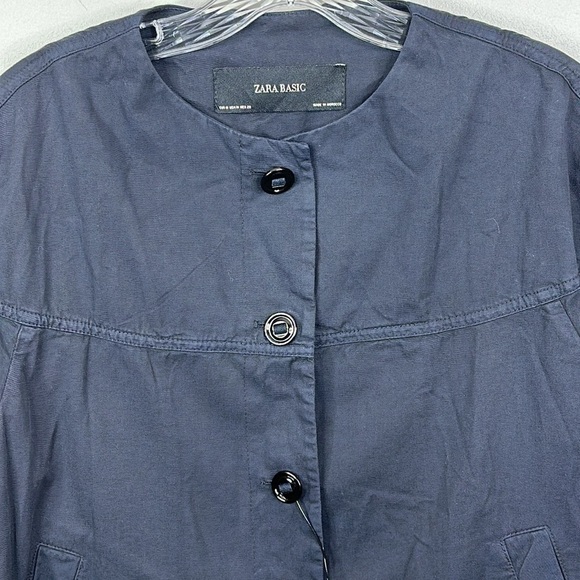 Zara Basic NWT Solid Black Tassel Pom Pom Detail Button Up Jacket Size Medium - Picture 2 of 8